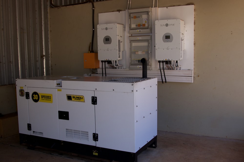 A whole-home standby generator on a concrete pad