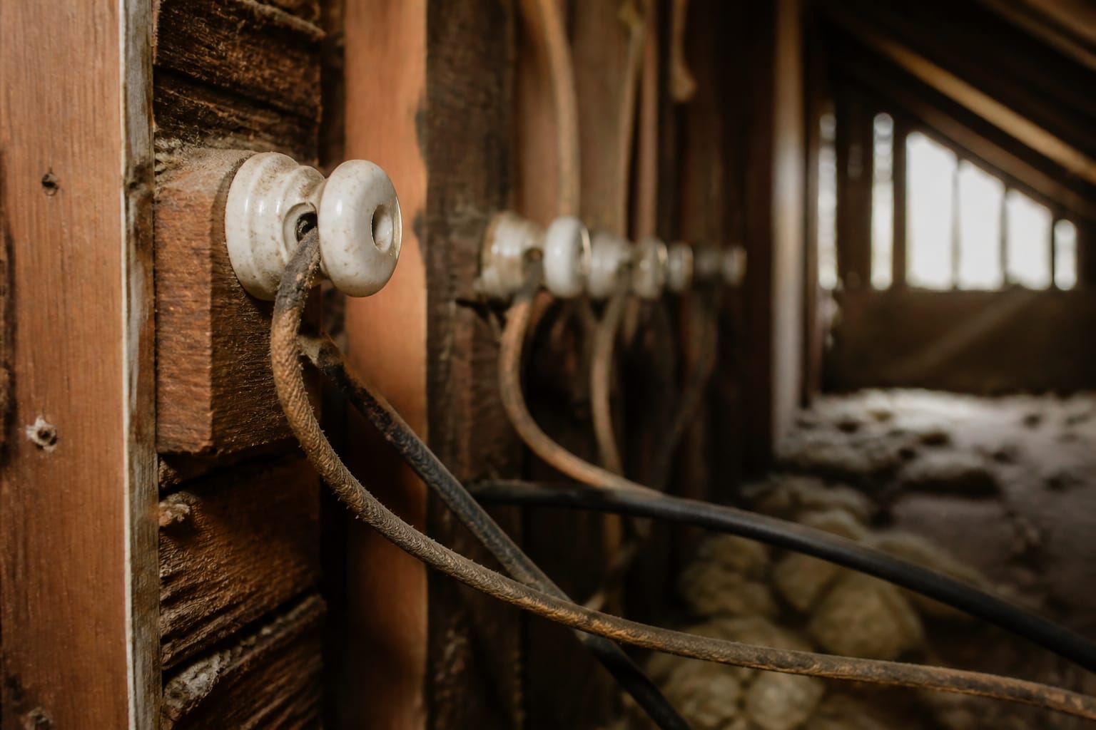 Vintage knob-and-tube wiring in an older Charlotte home